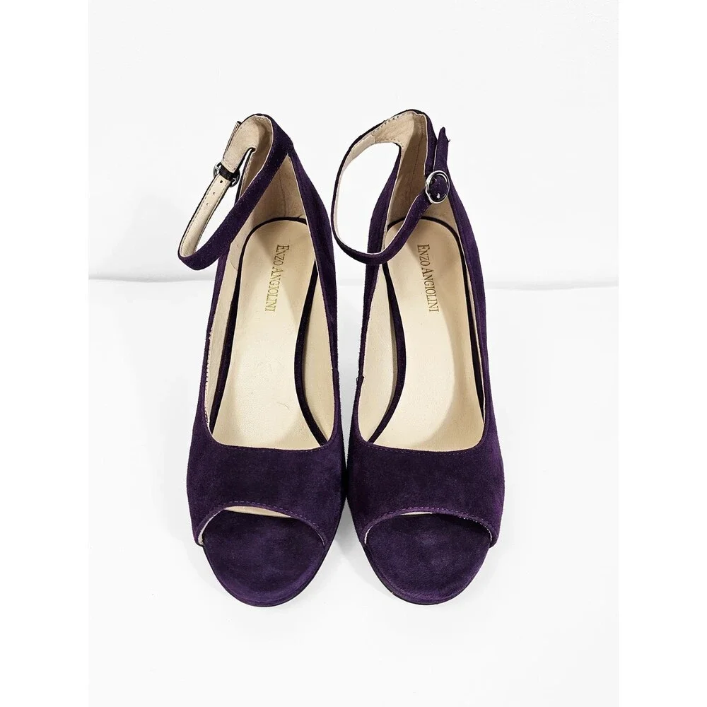 Enzo Angiolini Size 8.5 Graton Purple Plum Leather Suede Peep Toe Pumps Retro